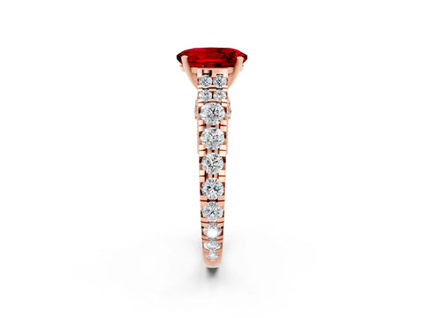 Rose gold Oval Cut Ruby Classic Solitaire Ring with Pavé Band and Four-Prong Setting_2