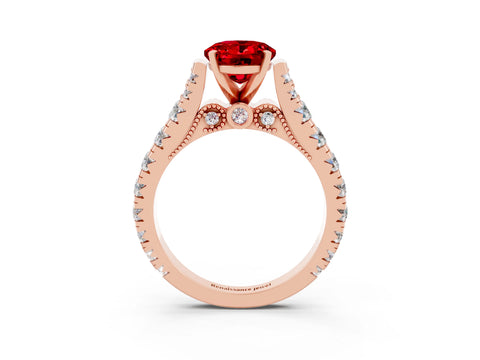 Rose gold Oval Cut Ruby Classic Solitaire Ring with Pavé Band and Four-Prong Setting_3