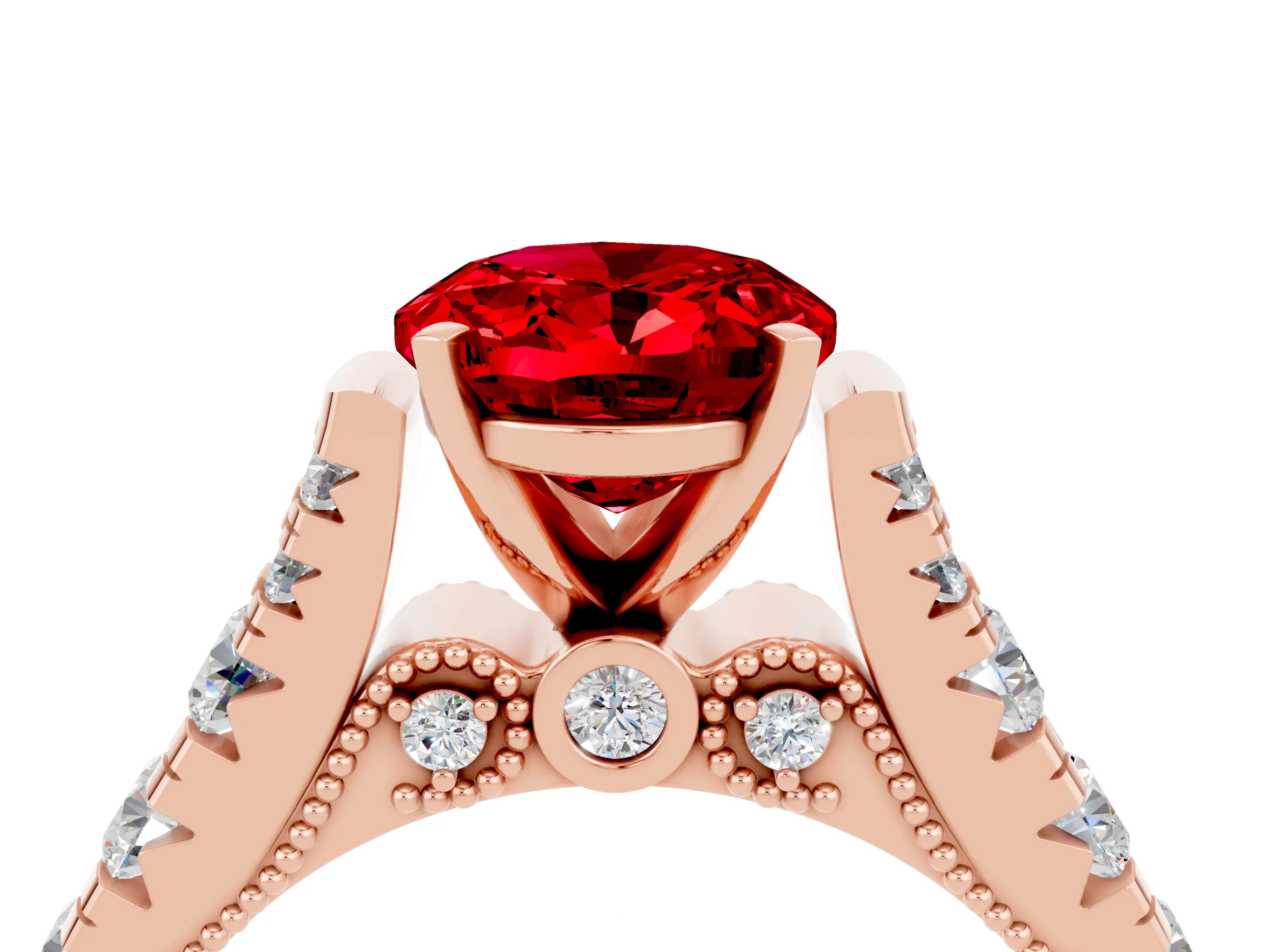 Rose gold Oval Cut Ruby Classic Solitaire Ring with Pavé Band and Four-Prong Setting_4