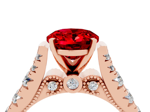 Rose gold Oval Cut Ruby Classic Solitaire Ring with Pavé Band and Four-Prong Setting_4
