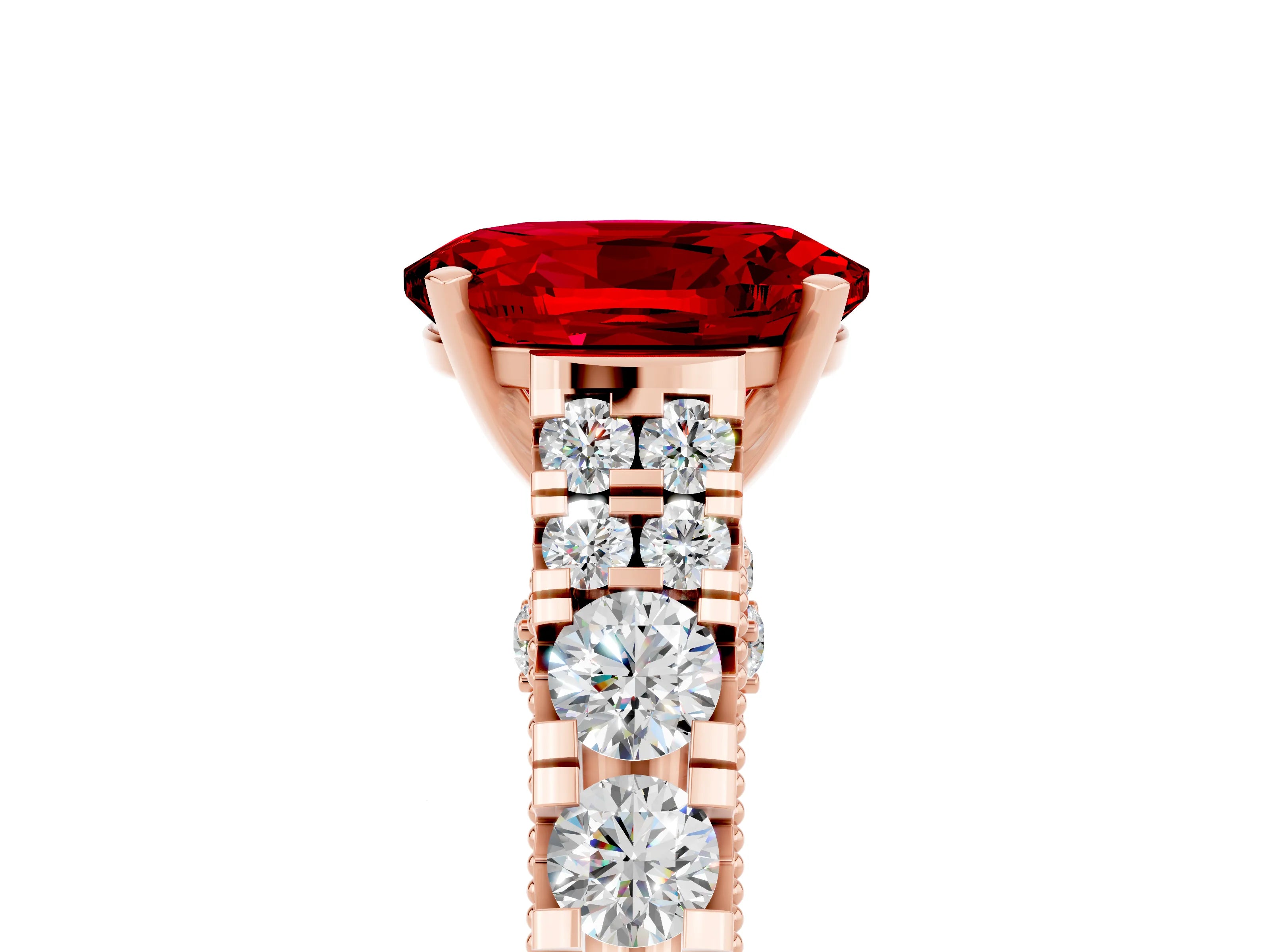 Rose gold Oval Cut Ruby Classic Solitaire Ring with Pavé Band and Four-Prong Setting_5