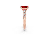 Rose gold Oval Cut Ruby Cluster Side Stone Solitaire Ring with Prong Setting_26