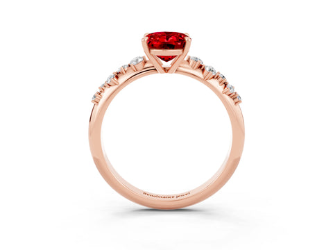 Rose gold Oval Cut Ruby Cluster Side Stone Solitaire Ring with Prong Setting_27