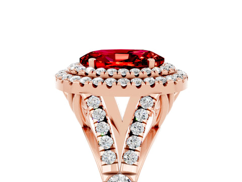 Rose gold Oval Cut Ruby Double Halo Ring with Split Shank and Prong Setting_17