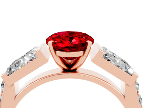 Rose gold Oval Cut Ruby Engagement Ring with Baguette Side Stones and Channel Set Band_4