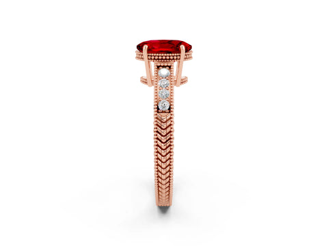 Rose gold Oval Cut Ruby Engagement Ring with Milgrain Channel Set Band and Prong Setting_2