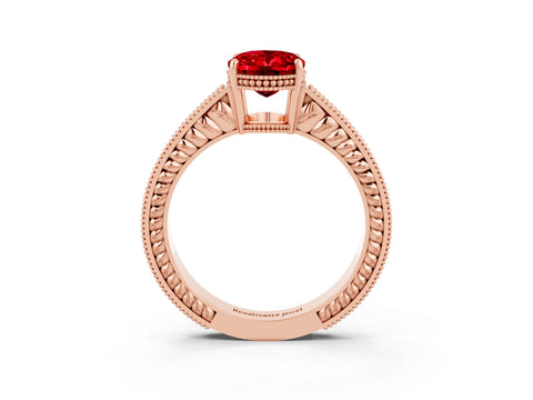 Rose gold Oval Cut Ruby Engagement Ring with Milgrain Channel Set Band and Prong Setting_3