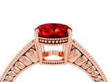 Rose gold Oval Cut Ruby Engagement Ring with Milgrain Channel Set Band and Prong Setting_4