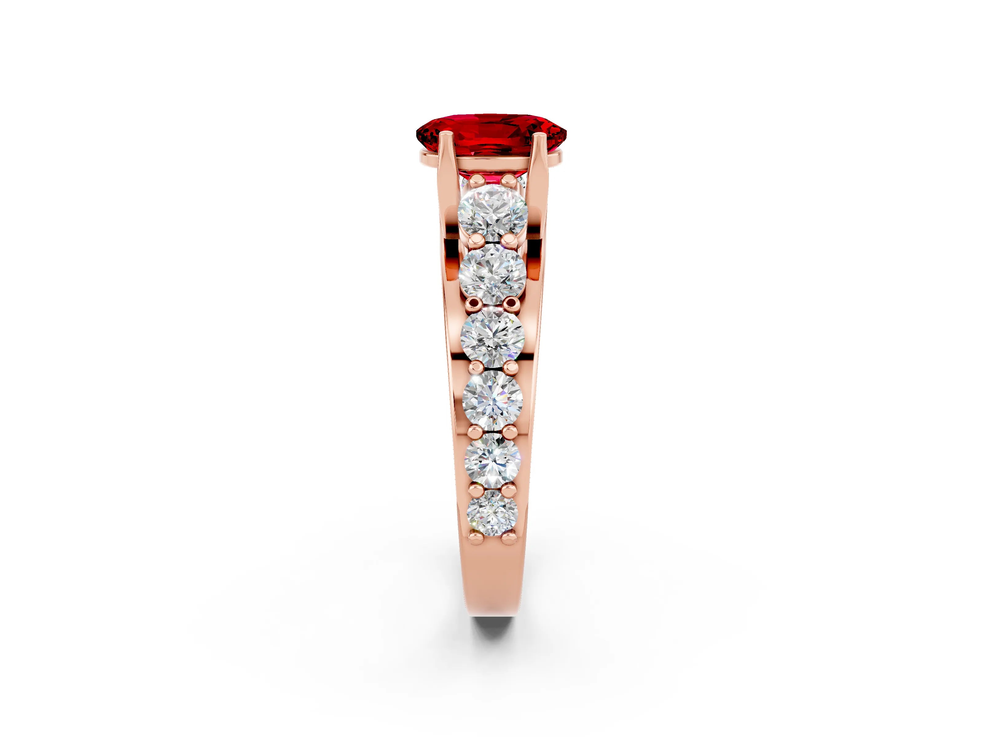 Rose gold Oval Cut Ruby Engagement Ring with Pavé Band and Four-Prong Setting_2