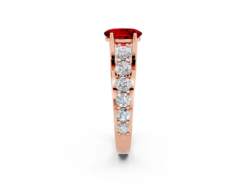 Rose gold Oval Cut Ruby Engagement Ring with Pavé Band and Four-Prong Setting_2