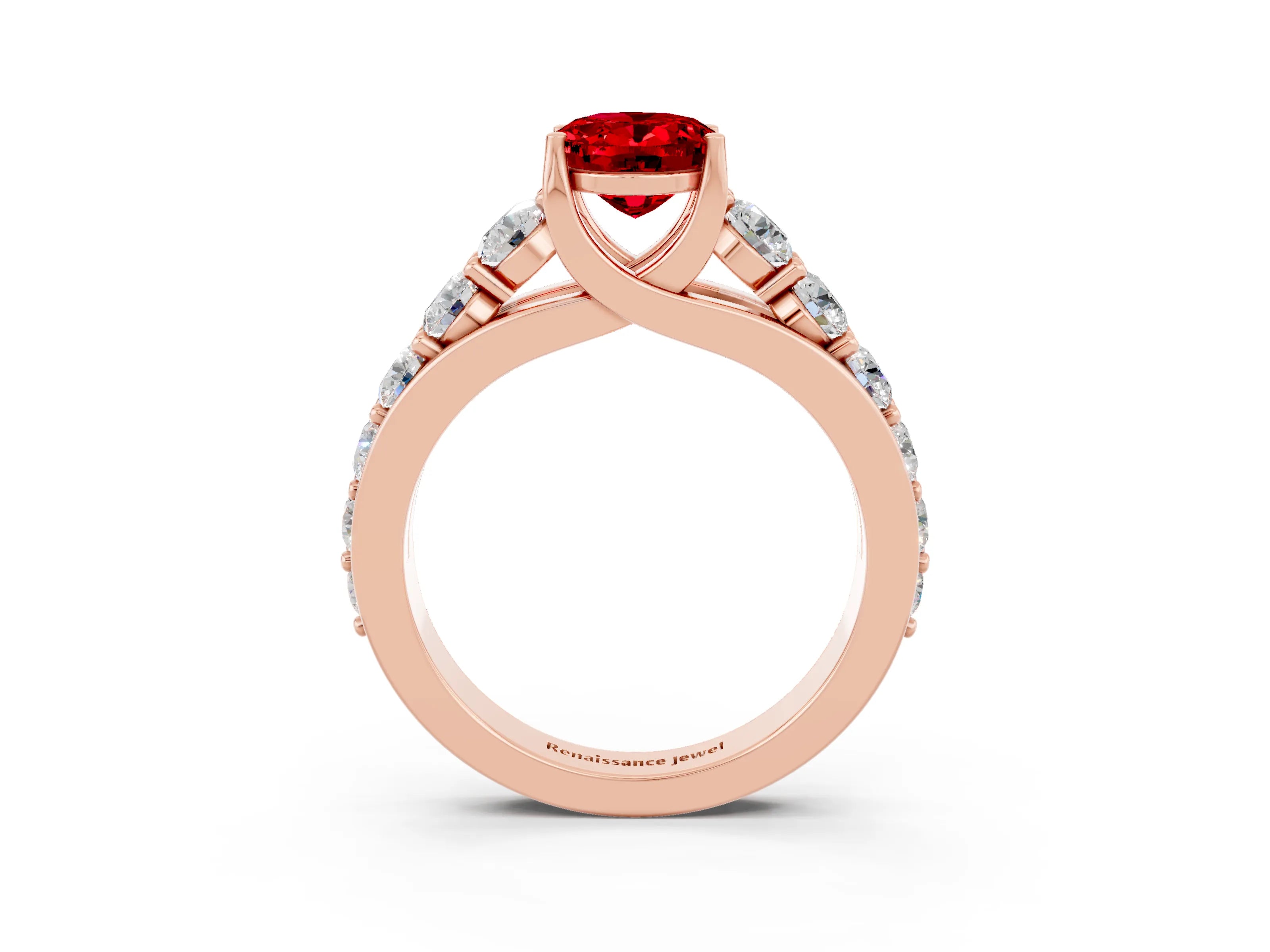 Rose gold Oval Cut Ruby Engagement Ring with Pavé Band and Four-Prong Setting_3