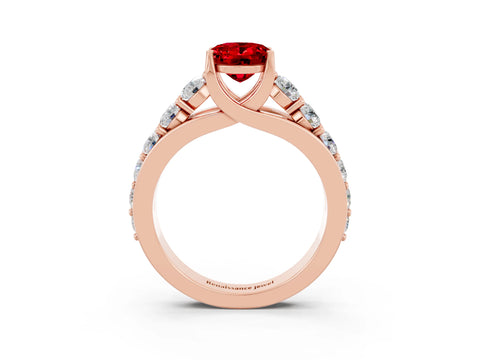 Rose gold Oval Cut Ruby Engagement Ring with Pavé Band and Four-Prong Setting_3