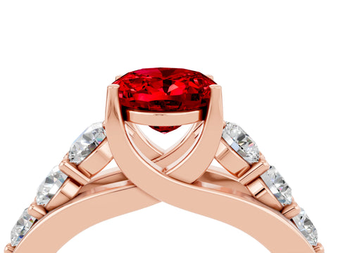 Rose gold Oval Cut Ruby Engagement Ring with Pavé Band and Four-Prong Setting_4