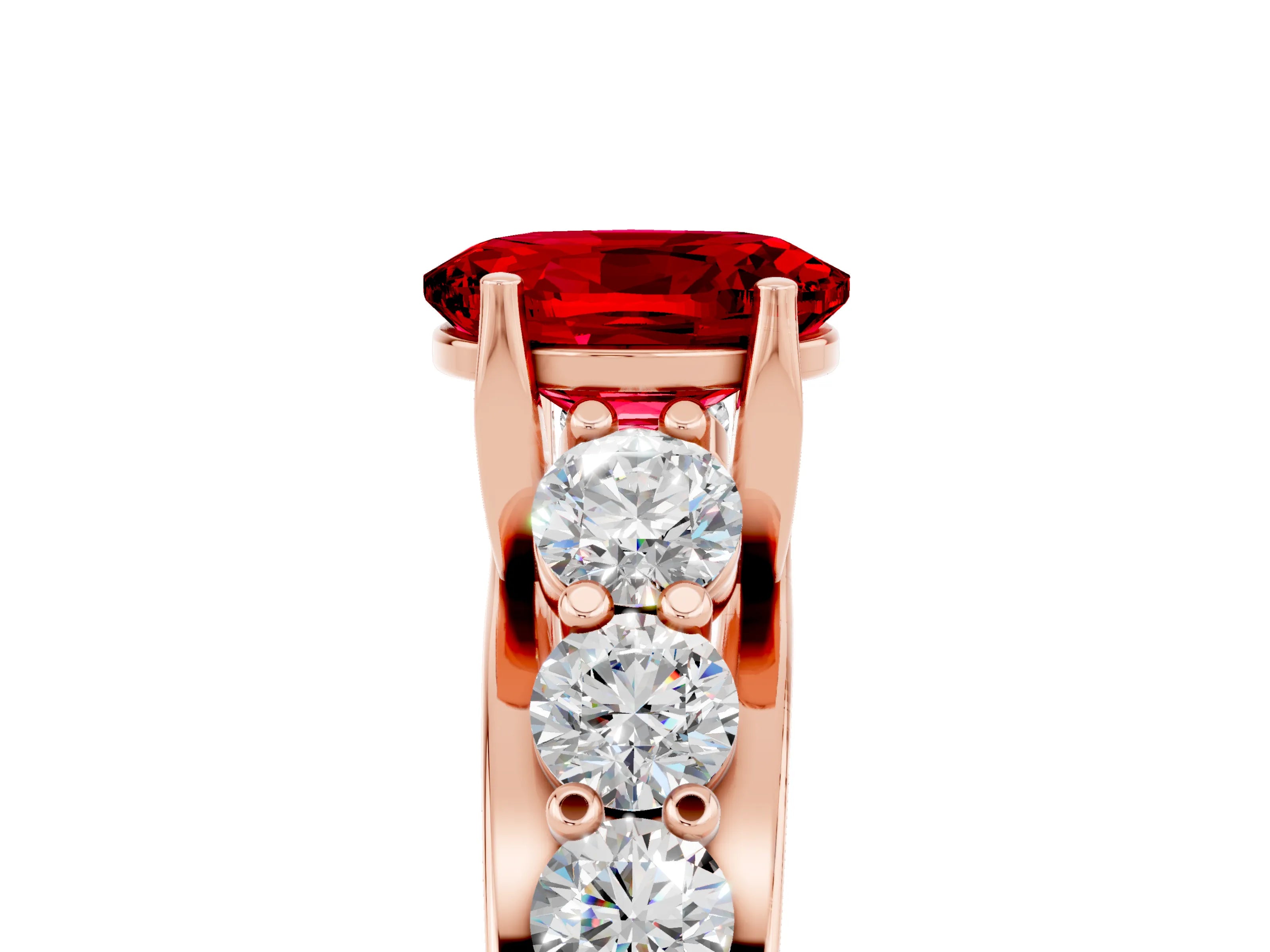 Rose gold Oval Cut Ruby Engagement Ring with Pavé Band and Four-Prong Setting_5