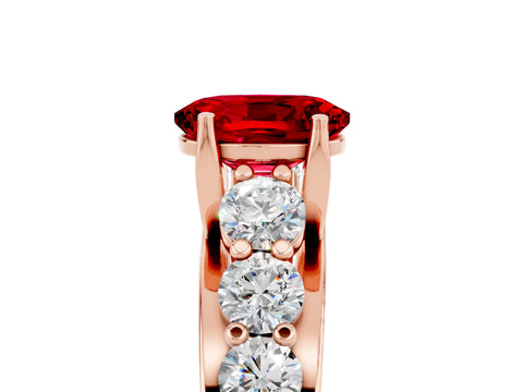 Rose gold Oval Cut Ruby Engagement Ring with Pavé Band and Four-Prong Setting_5