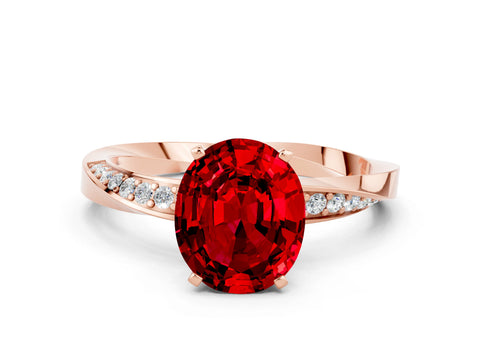 Rose gold Oval Cut Ruby Engagement Ring with Side Stone Accents and Four-Prong Setting_27