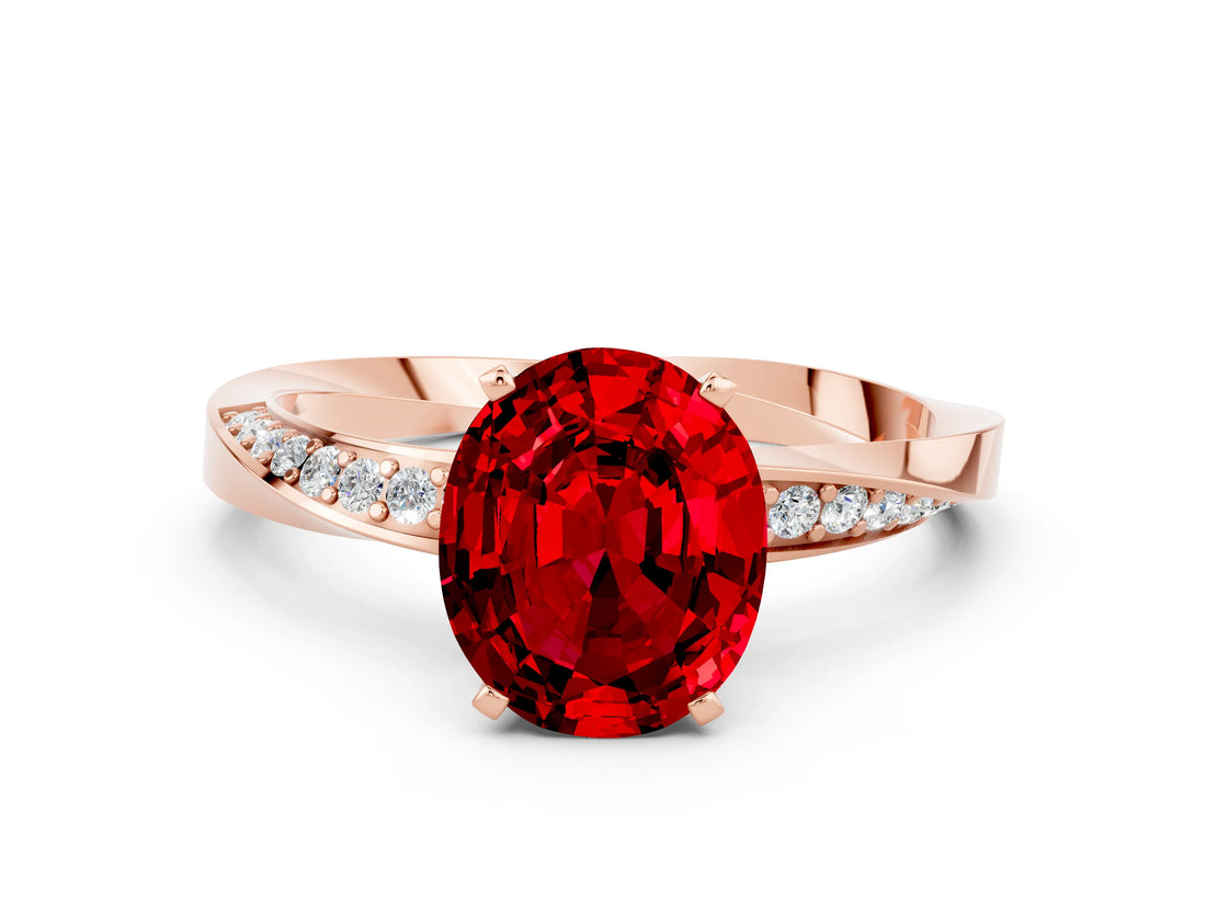 Rose gold Oval Cut Ruby Engagement Ring with Side Stone Accents and Four-Prong Setting_60