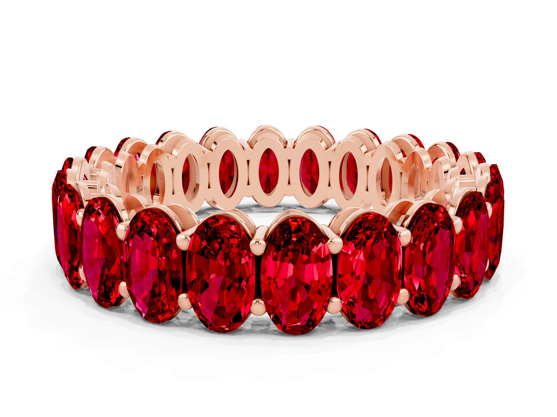 Rose gold Oval Cut Ruby Eternity Band with Shared Prong Setting