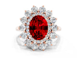 Rose gold Oval Cut Ruby Floral Double Halo Engagement Ring with Prong Setting_48