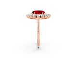 Rose gold Oval Cut Ruby Floral Double Halo Engagement Ring with Prong Setting_50