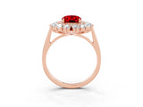 Rose gold Oval Cut Ruby Floral Double Halo Engagement Ring with Prong Setting_51
