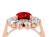 Rose gold Oval Cut Ruby Floral Double Halo Engagement Ring with Prong Setting_52