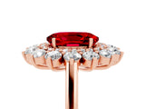 Rose gold Oval Cut Ruby Floral Double Halo Engagement Ring with Prong Setting_53