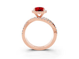 Rose gold Oval Cut Ruby Halo Ring with Round Split Shank and Prong Setting_51
