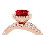 Rose gold Oval Cut Ruby Halo Ring with Round Split Shank and Prong Setting_52