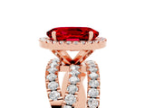 Rose gold Oval Cut Ruby Halo Ring with Round Split Shank and Prong Setting_53