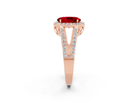 Rose gold Oval Cut Ruby Halo Ring with Split Shank U-Prong Band and Four-Prong Setting_2