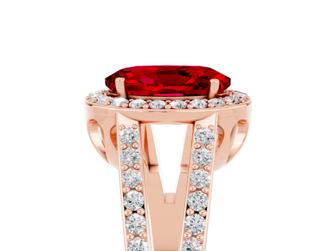 Rose gold Oval Cut Ruby Halo Ring with Split Shank U-Prong Band and Four-Prong Setting_5