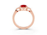 Rose gold Oval Cut Ruby Halo Ring with Tapered Band and Four-Prong Setting_3
