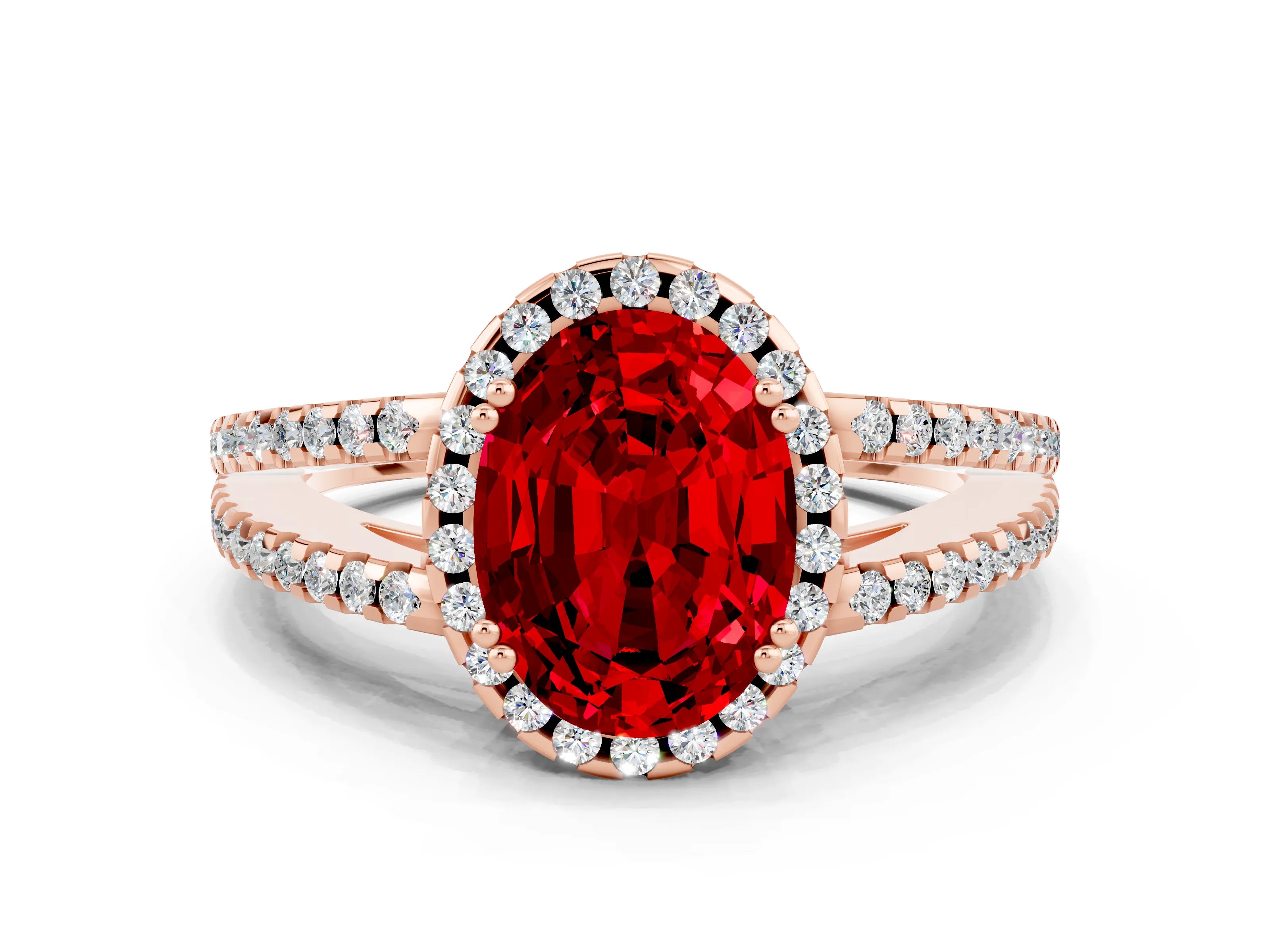 Rose gold Oval Cut Ruby Halo Split Shank Engagement Ring_12