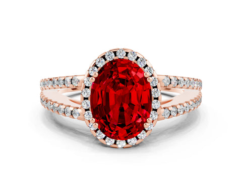 Rose gold Oval Cut Ruby Halo Split Shank Engagement Ring_12