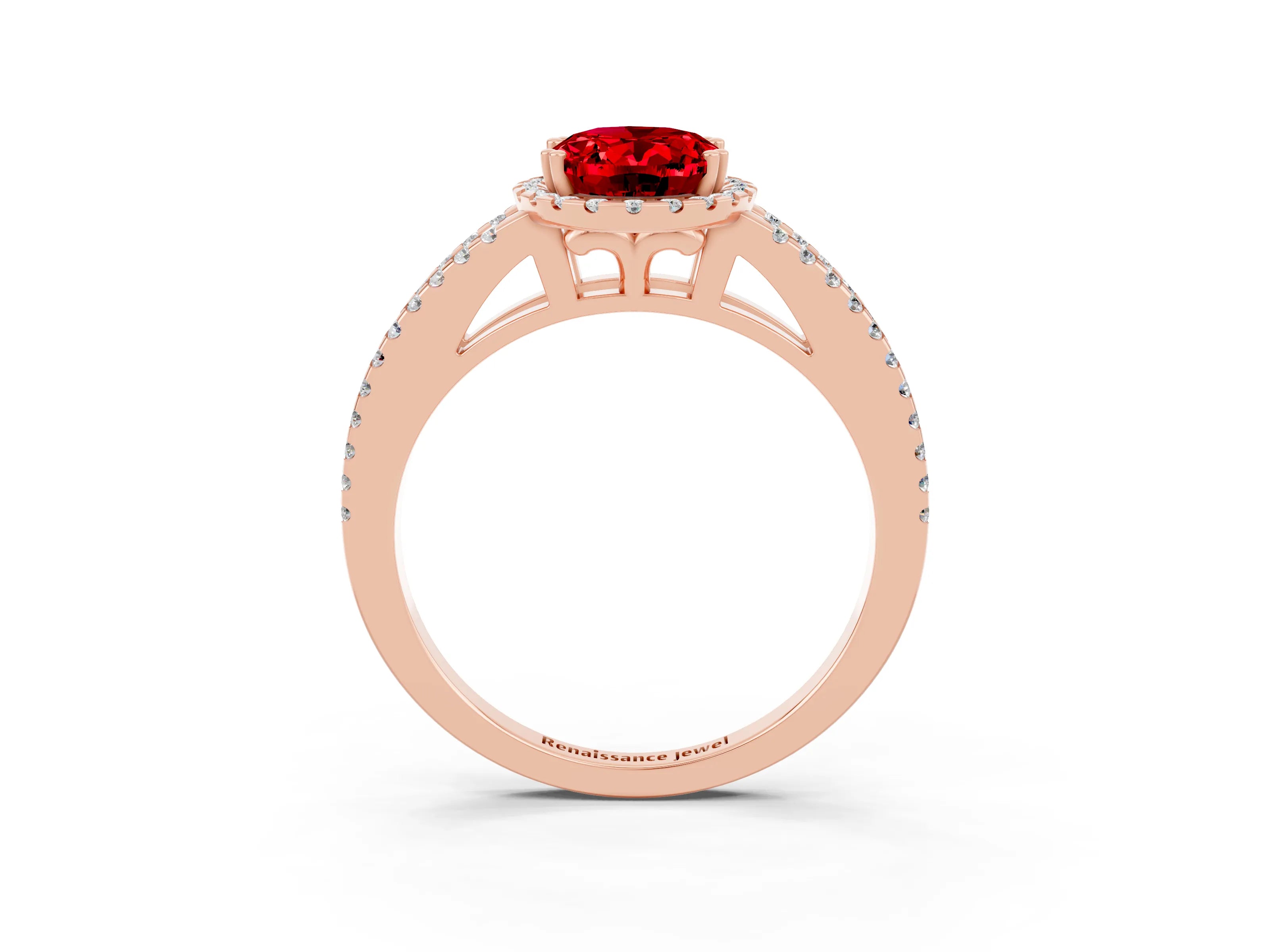 Rose gold Oval Cut Ruby Halo Split Shank Engagement Ring_15