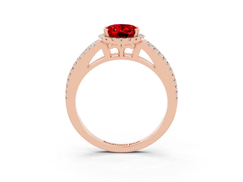 Rose gold Oval Cut Ruby Halo Split Shank Engagement Ring_15
