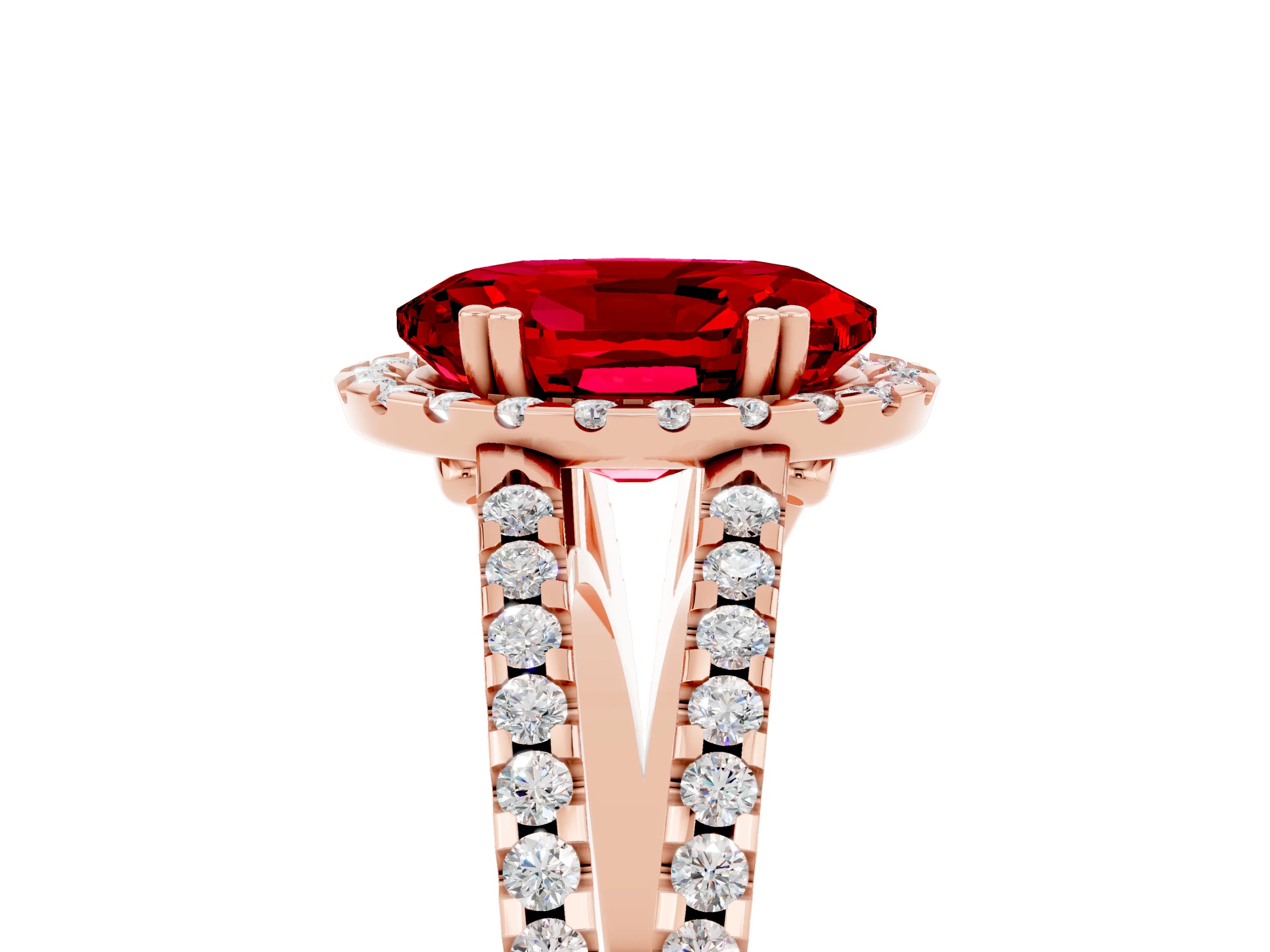 Rose gold Oval Cut Ruby Halo Split Shank Engagement Ring_17