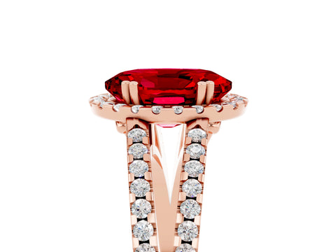 Rose gold Oval Cut Ruby Halo Split Shank Engagement Ring_17