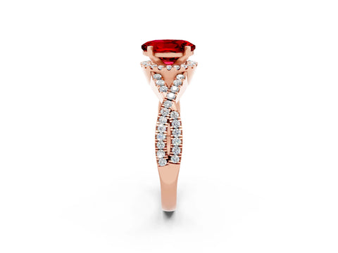 Rose gold Oval Cut Ruby Halo Twist Band Solitaire Prong Setting Ring_2