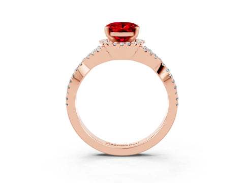 Rose gold Oval Cut Ruby Halo Twist Band Solitaire Prong Setting Ring_3