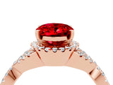 Rose gold Oval Cut Ruby  Halo Twist Band Solitaire Prong Setting Ring_40