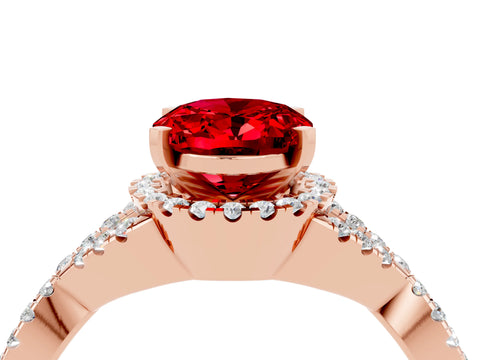 Rose gold Oval Cut Ruby Halo Twist Band Solitaire Prong Setting Ring_4