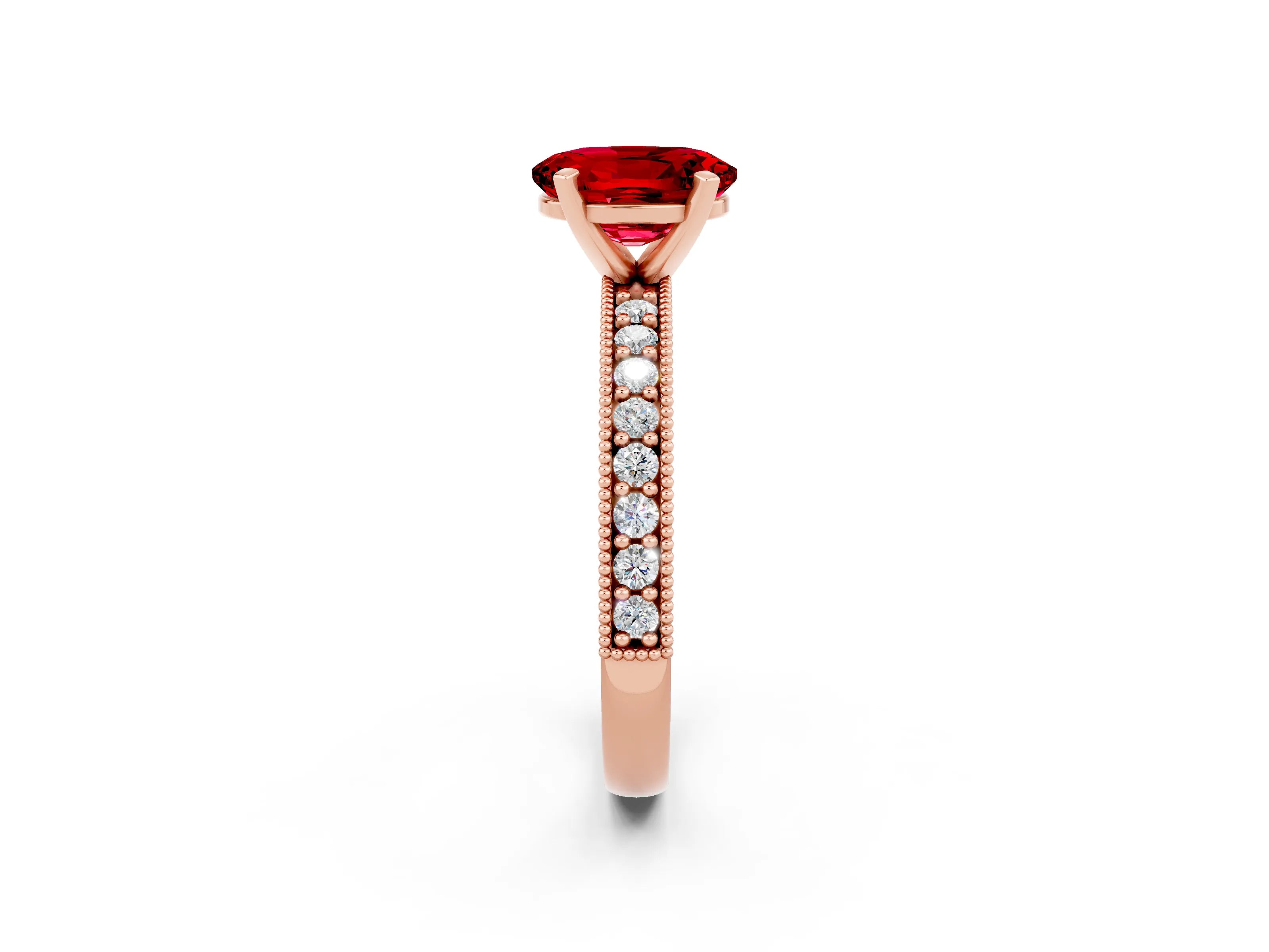 Rose gold Oval Cut Ruby Milgrain Pavé Engagement Ring with Four-Prong Setting_14