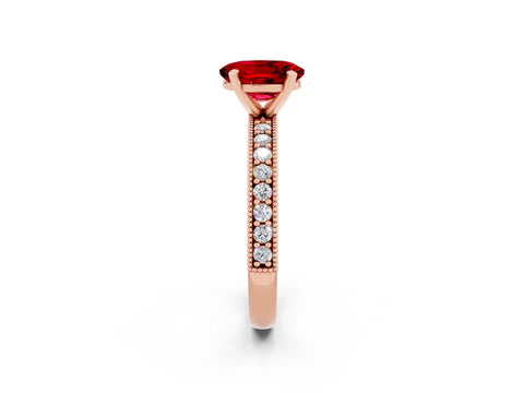 Rose gold Oval Cut Ruby Milgrain Pavé Engagement Ring with Four-Prong Setting_14