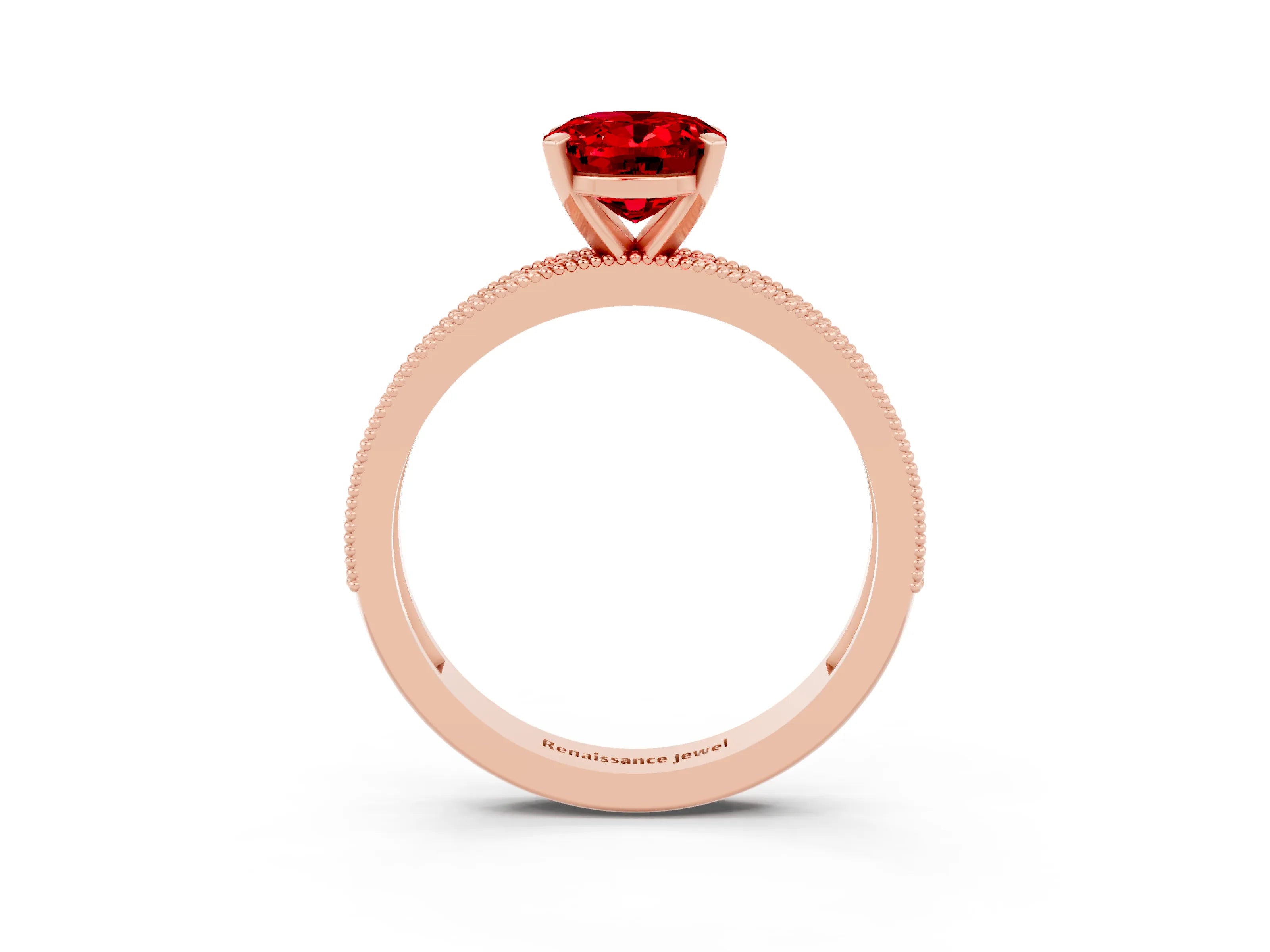 Rose gold Oval Cut Ruby Milgrain Pavé Engagement Ring with Four-Prong Setting_15