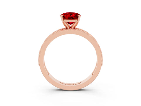Rose gold Oval Cut Ruby Milgrain Pavé Engagement Ring with Four-Prong Setting_15