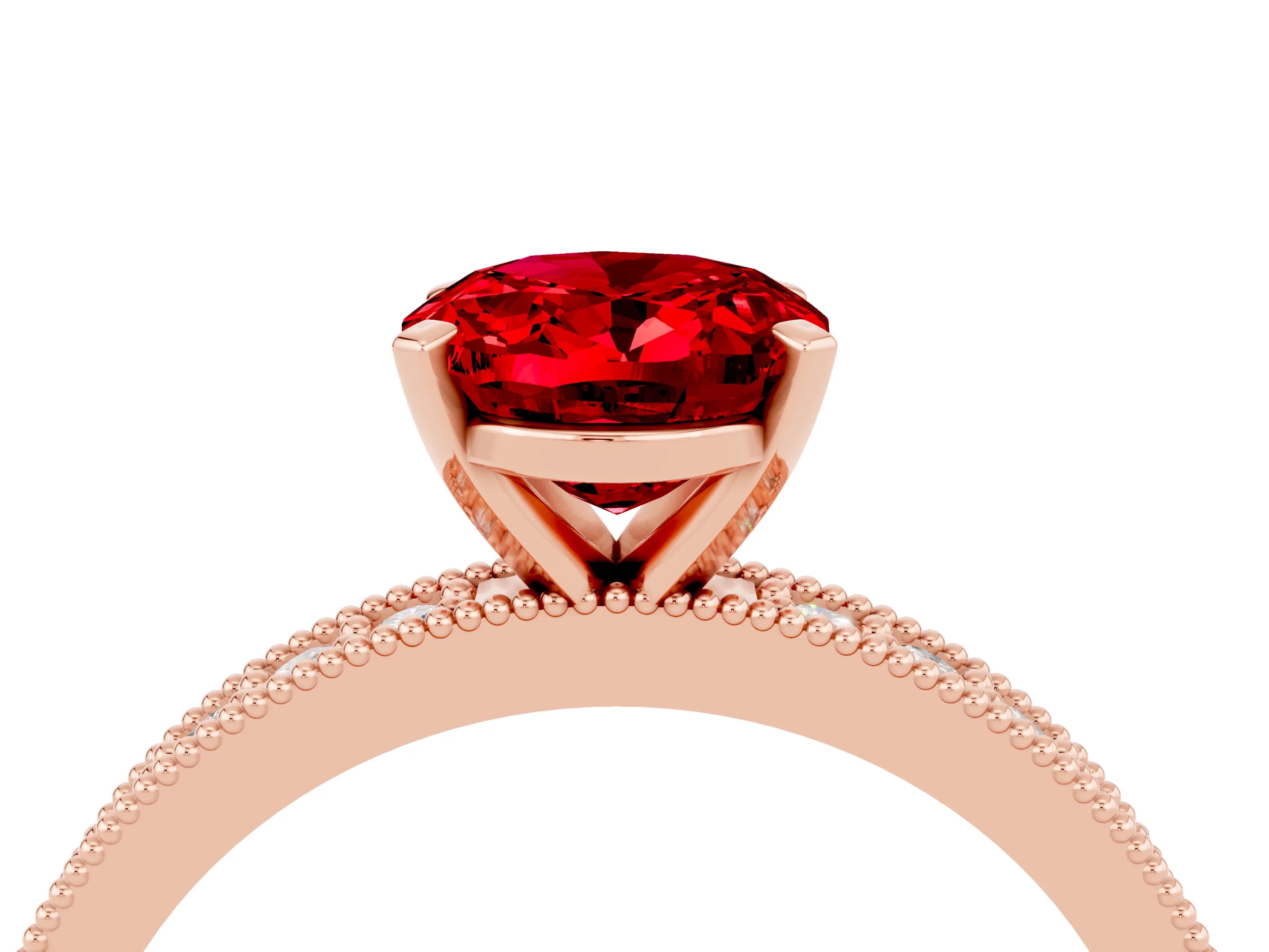 Rose gold Oval Cut Ruby Milgrain Pavé Engagement Ring with Four-Prong Setting_16
