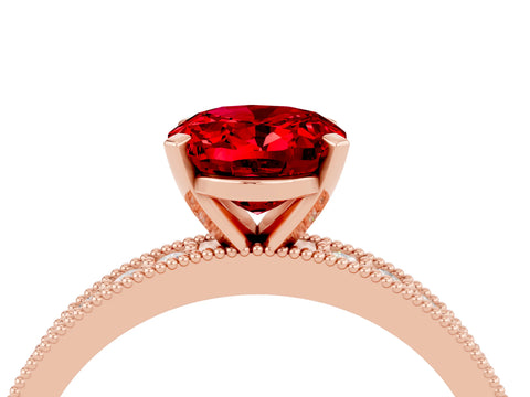 Rose gold Oval Cut Ruby Milgrain Pavé Engagement Ring with Four-Prong Setting_16