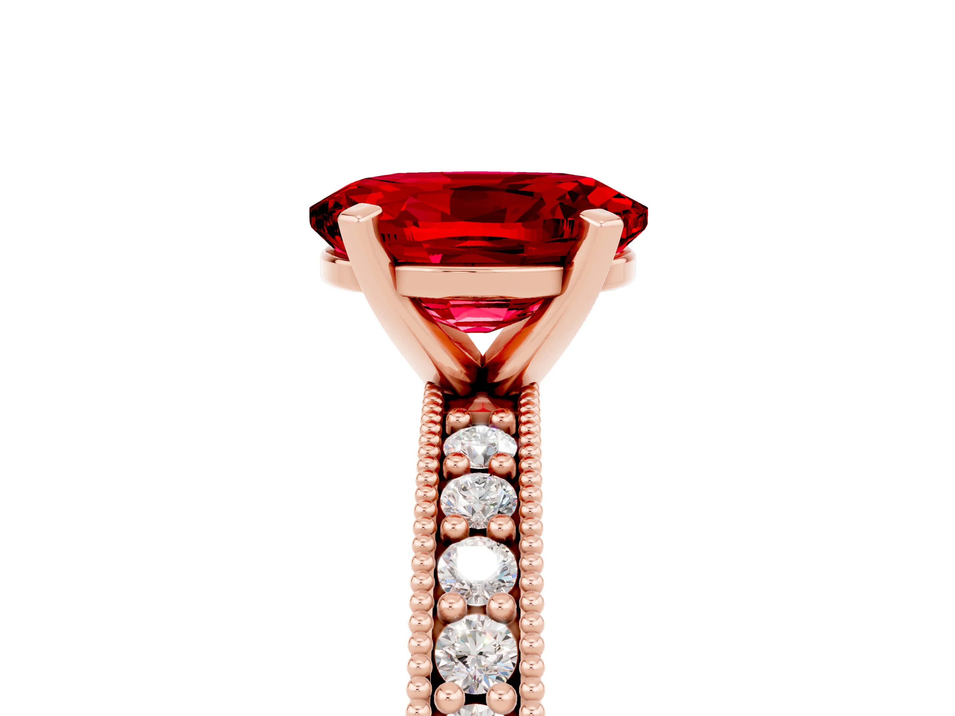 Rose gold Oval Cut Ruby Milgrain Pavé Engagement Ring with Four-Prong Setting_17